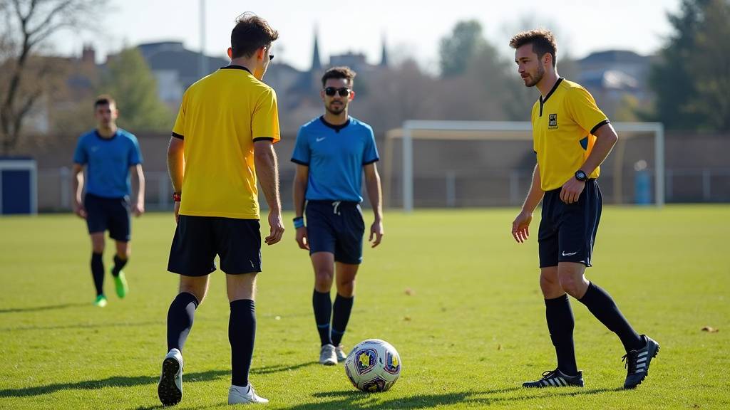 Joueurs en train de s'autoarbitrer un match de football