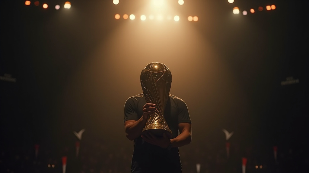 Alisson Becker célébrant avec le Trophée Yachine 2019