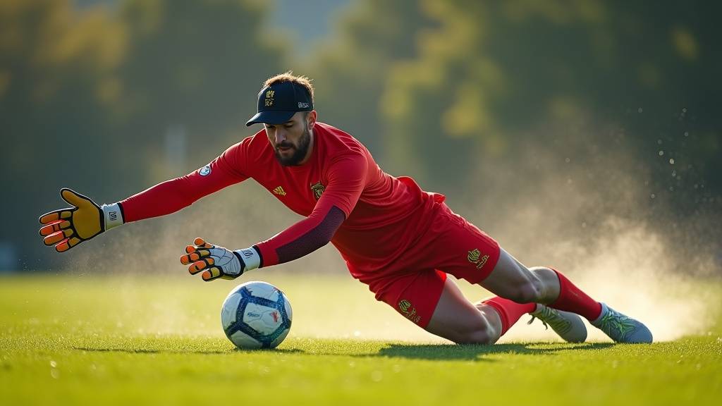 Gardien de but a l entrainement en plongeon sur un terrain de football