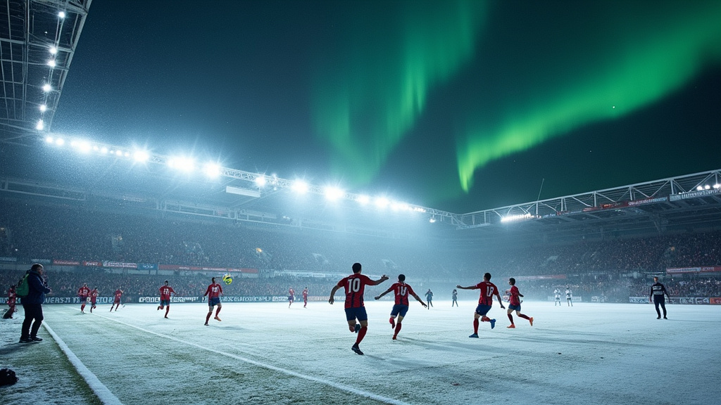 Stade de Bodø sous la neige lors du match Juventus - Bodø/Glimt